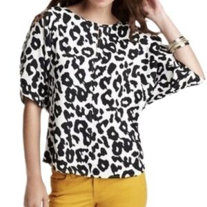 LOFT Women's Top White/Black Animal Print, Round Neck, Dolman Sleeve, Sz. Small